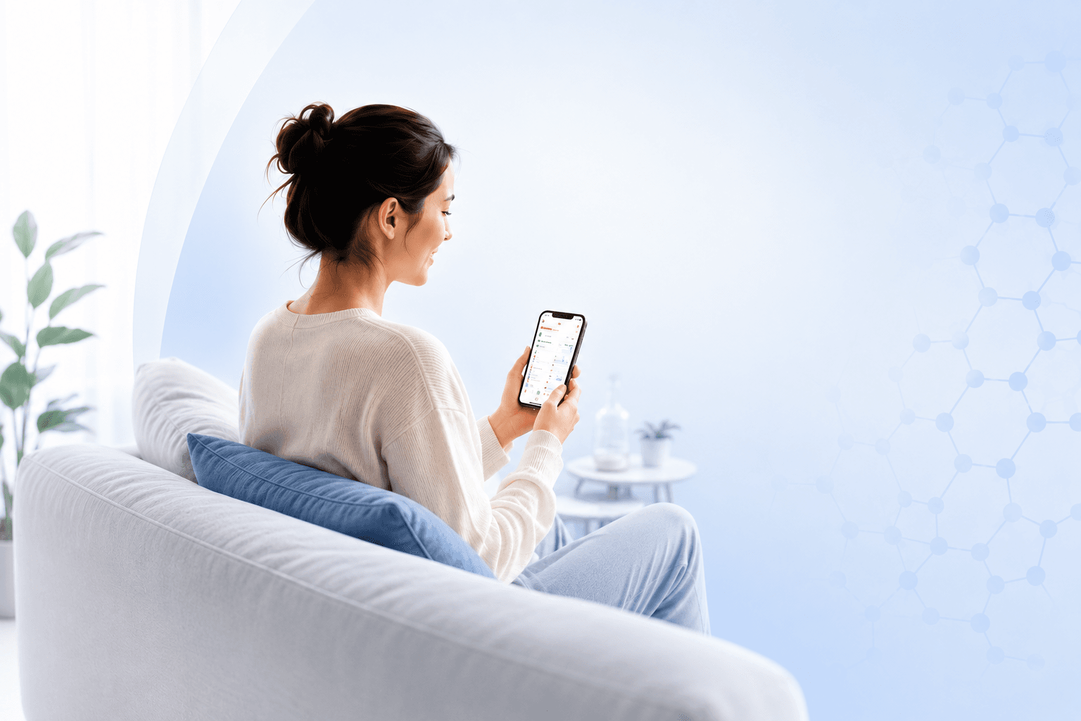 Woman checking AI health guidance on a phone