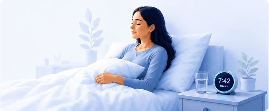 Calm person resting while health metrics are displayed